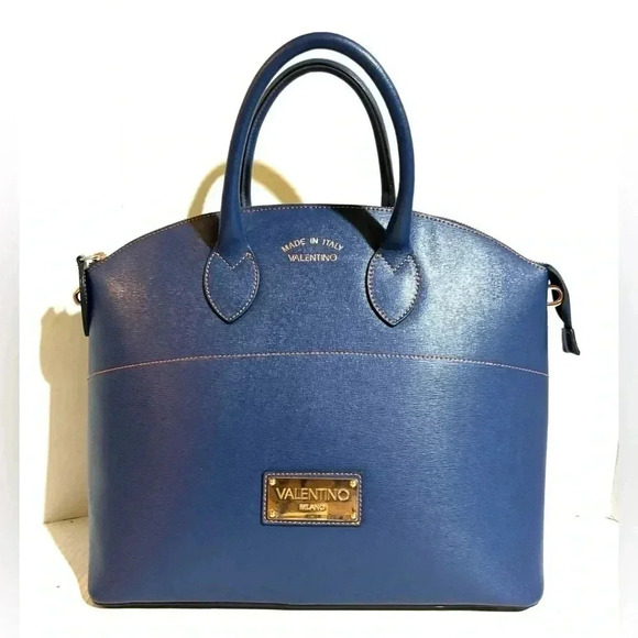Valentino navy blue saiffiano leather satchel handbag